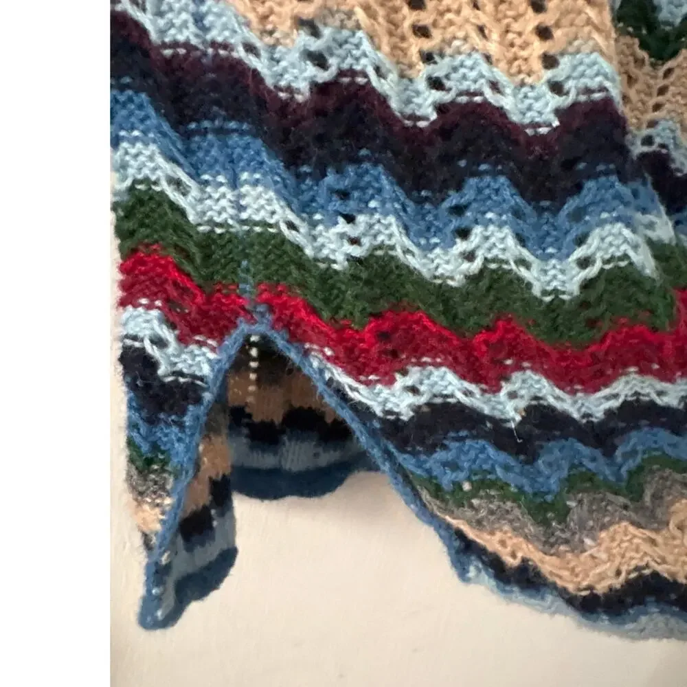 Hollister Open Crochet Chevron Boho Sweater Multi Color Stripes Y2K Size Large
